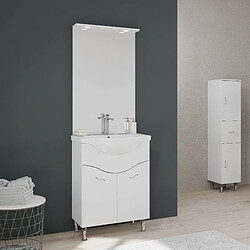 Kiamami Valentina MEUBLE DE SALLE DE BAIN SUR PIEDS 65CM 2 PORTES BLANC BRILLANT, MIROIR AVEC LED | EASY