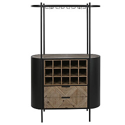 Pegane Meuble de Porte-bouteilles en bois naturel et métal noir - longueur 90 x profondeur 36 x Hauteur 150 cm