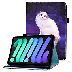 Etui en PU avec support et porte-cartes chat blanc pour votre Apple iPad mini (2021)