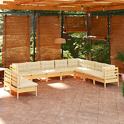 Maison Chic Salon de jardin 10 pcs avec coussins | Ensemble de Table et chaises | Mobilier d'Extérieur crème Bois de pin solide -GKD12697