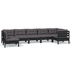 Maison Chic Salon de jardin 7 pcs + coussins - Mobilier/Meubles de jardin - Table et chaises d'extérieur Noir Bois de pin -MN47872