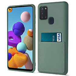 Coque en silicone anti-rayures avec porte-carte vert noirâtre pour votre Samsung Galaxy A21s