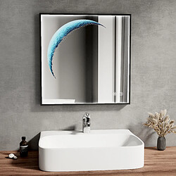 EMKE Miroir lumineux de salle de bain Miroir LED avec Cadre noir, Design décoratif lune, Interrupteur tactile, Anti-buée, 6500K Dimmable, 50x50 cm