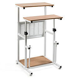 Helloshop26 Table informatique assis-debout bureau d'ordinateur réglable en hauteur poste de travail avec support d'imprimante 55 x 53 x (68-98) cm naturel 20_0009458