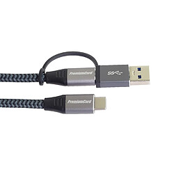 Avis PremiumCord Câble USB 3.2 Gen 2 de Type C Mâle vers Mâle, Charge Jusqu'à 5 A/100 W, 20 Gbit/s, Capuchons en Aluminium, Tressage de Coton, Réduction USB-C/USB-A, Longueur: 2 m, Noir/Gris