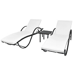 vidaXL Chaises longues lot de 2 avec table résine tressée noir