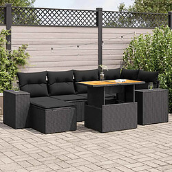 vidaXL Salon de jardin 7 pcs avec coussins noir résine tressée