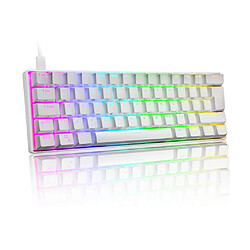 Chrono Clavier, 60% True Mechanical Gaming Keyboard Type C Filaire 61 Touches LED Rétroéclairé USB Clavier Étanche 14 Chroma RGB Backlight Full Anti-ghosting Keys (Blanc)