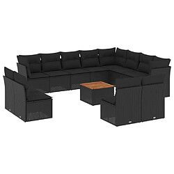 vidaXL Salon de jardin avec coussins 13 pcs noir résine tressée