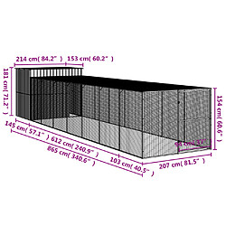 vidaXL Niche pour chien avec cour anthracite 214x865x181 cm pas cher