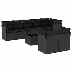 vidaXL Salon de jardin 9 pcs avec coussins noir résine tressée