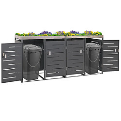 Decoshop26 Abris poubelles verrouillable avec bac à plantes jardinière en acier inoxydable-métal anthracite 125x264x84 cm 04_0008243