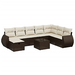 vidaXL Salon de jardin avec coussins 9 pcs marron résine tressée