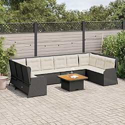 vidaXL Salon de jardin 7 pcs avec coussins Noir Résine tressée