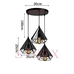 Acheter STOEX Suspension Industriel forme Diamant Disque de 3 lampes Métal Lustre abat-jour luminaire E27 Noir