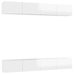 Maison Chic Meubles TV 4 pcs | Banc TV Moderne pour salon | Meuble de Rangement Blanc brillant 100x30x30 cm Aggloméré -MN55720