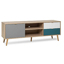 Avis But Meuble TV scandinave ARUBA Chêne, gris, bleu et blanc