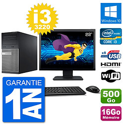 PC Dell 3010 MT Ecran 22" i3-3220 RAM 16Go Disque Dur 500Go HDMI Windows 10 Wifi - Occasion