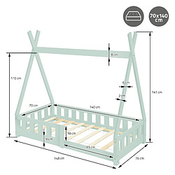 Avis ML-Design Lit d'enfant 70 x 140 cm menthe tipi antichute en bois pin avec grille sécurité