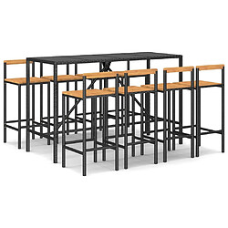 Maison Chic Table de bar et chaises d'extérieur 9 pcs,Ensemble de bar de jardin pour relax noir poly rotin/bois massif acacia -GKD506635