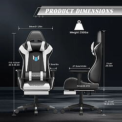 Chaise Gaming - Chaise de jeu ergonomique - Chaise pivotante Rattantree avec repose-pieds - Chaise d'ordinateur avec support lombaire et appui-tête - Chaise de bureau inclinable à 150 degrés - Blanc pas cher