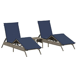 vidaXL Chaises longues lot de 2 avec table gris résine tressée