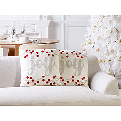 Beliani Lot de 2 coussins PRALINE Velours 45 x 45 cm Texte Broderie Blanc