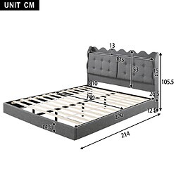 Avis ComfortXL Lit Double Rembourré De 140 X 200 Cm Avec Chevets Intégrés, Éclairage LED Et Port USB