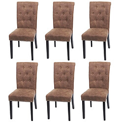 Decoshop26 Lot de 6 chaises de salle à manger design chesterfield avec rivets métalliques décoratifs tissu marron foncé 04_0007621