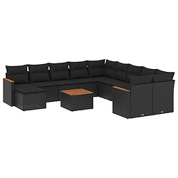 vidaXL Salon de jardin 12 pcs avec coussins noir résine tressée