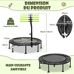 Acheter Helloshop26 Mini trampoline d'intérieur pliable diamètre 110cm avec poignée réglable en hauteur trampoline de fitnesss avec tapis de saut en pp charge 100kg vert 20_0008906