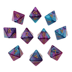 Avis 10pcs multi-faces dés polyèdre dés D8 pour D u0026 D table de jeu TRPG violet + bleu