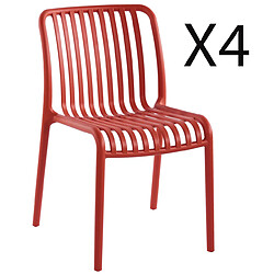 Pegane Lot de 4 chaises en polypropylène coloris rouge - Longueur 46 x profondeur 58 x hauteur 80 cm