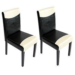 Mendler Lot de 2 chaises de séjour Littau ~ simili-cuir, noir/crème, pieds foncés