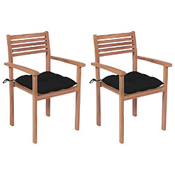 vidaXL Chaises de jardin lot de 2 et coussins noir Bois de teck massif