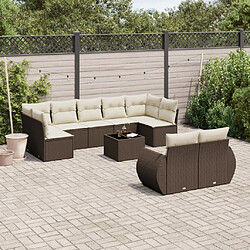 vidaXL Salon de jardin 10 pcs avec coussins marron résine tressée