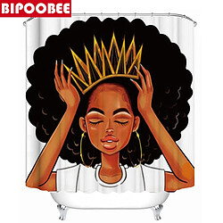 Universal Set de 4 tuyauteries Femme Américaine Couronne Rideau de Douche Africaine Reine Princesse Rideau de Douche avec Tapis Housse de siège WC (180 * 180 cm)