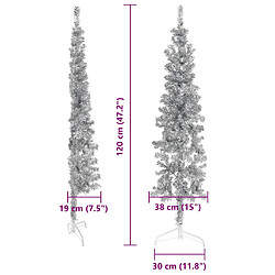 vidaXL Demi sapin de Noël artificiel mince avec support Argenté 120 cm pas cher