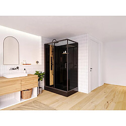 Vente-Unique Cabine de douche hydromassante rectangulaire avec bambou - Installation réversible - Noir mat - L120 x l80 x H225 cm - VITUNA