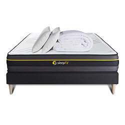 Sleepfit Pack prêt à dormir 140x190 matelas ACTIVE + sommier kit noir + 2 oreillers mémoire de forme 60x40cm + Couette Percale 240x220 cm