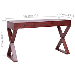 vidaXL Bureau d'ordinateur Marron 132x47x77 cm Bois d'acajou massif pas cher