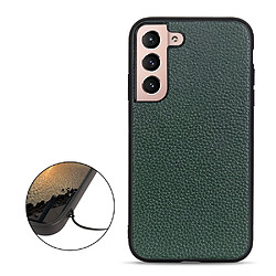 Coque en cuir véritable anti-rayures, texture litchi vert pour votre Samsung Galaxy S22