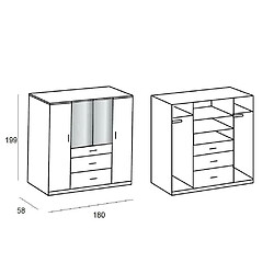 Avis Inside 75 Armoire COOPER 179 cm 2 portes 3 tiroirs laqués blanc 2 portes miroir