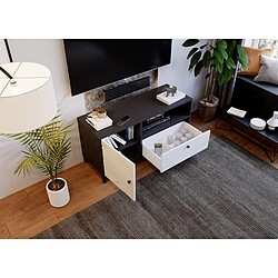 Pegane Meuble TV en mélaminé coloris noir / blanc - Longueur 110 x profondeur 40 x hauteur 55 cm pas cher