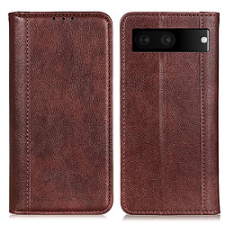 Etui en PU texture litchi, absorption magnétique, anti-chocs avec support, marron pour votre Google Pixel 7