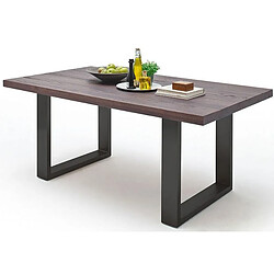 Table à manger en chêne massif teinté vielli laqué/anthracite - L.180 x H.76 x P.100 cm -PEGANE-