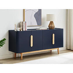 Vente-Unique Buffet avec 4 portes en MDF et bois d'hévéa - Bleu et Naturel clair - DUNELON