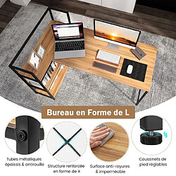 Helloshop26 Bureau d'angle réversible avec étagère rangement table ordinateur en forme L avec bibliothèque 148 x 100 x 90 cm noir naturel 20_0004826