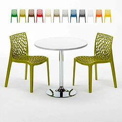 Grand Soleil Table Ronde et 2 Chaises Colorées Set In