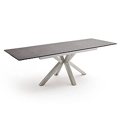 Pegane Table à manger extensible en céramique anthracite et acier brossé - L.160-240 x H.76 x P.90 cm